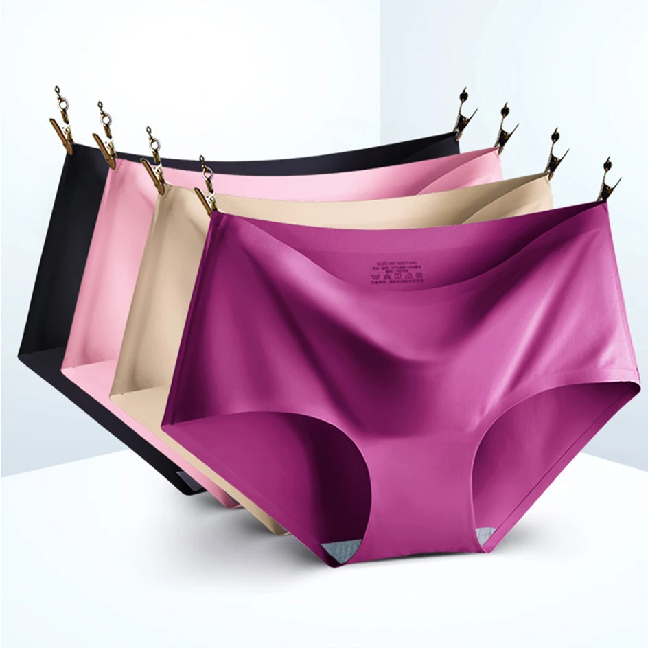 AOTOLK 3Pcs/Set Large Size XXL Seamless Women Panties Mid-waist Briefs Female Breathable Underwear Ice silk Crotch Lingerie