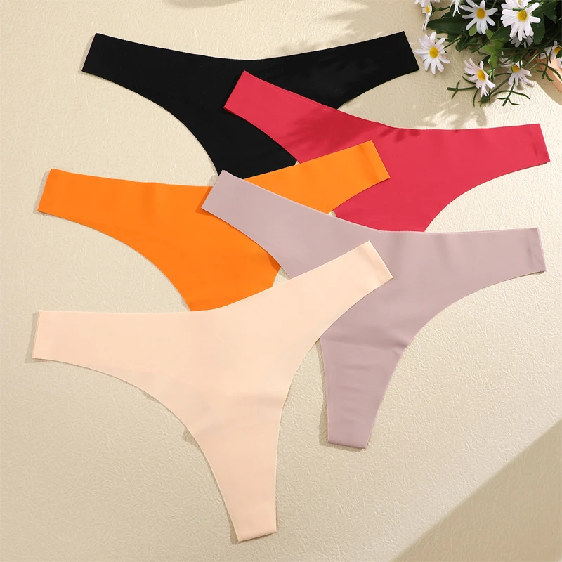 FINETOO 3PCS Women Ice Silk Seamless Underpants Panties Sexy V-Waist Sport Thongs Low Rise 10 Soild Colours Breathable G-string