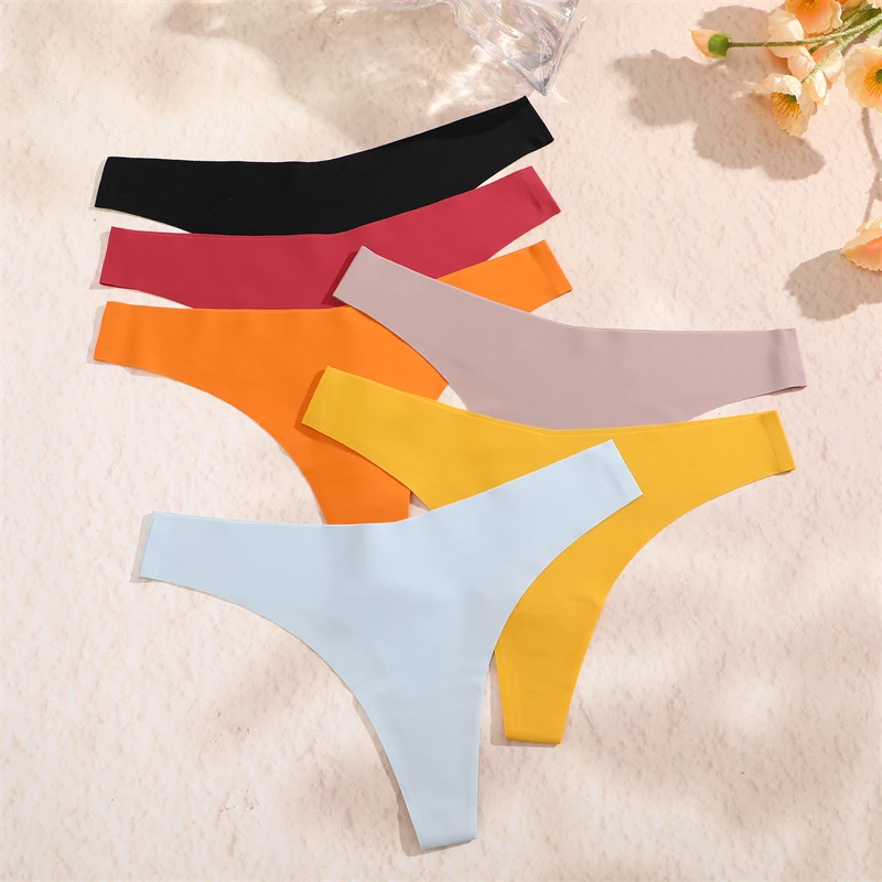 FINETOO 3PCS Women Ice Silk Seamless Underpants Panties Sexy V-Waist Sport Thongs Low Rise 10 Soild Colours Breathable G-string