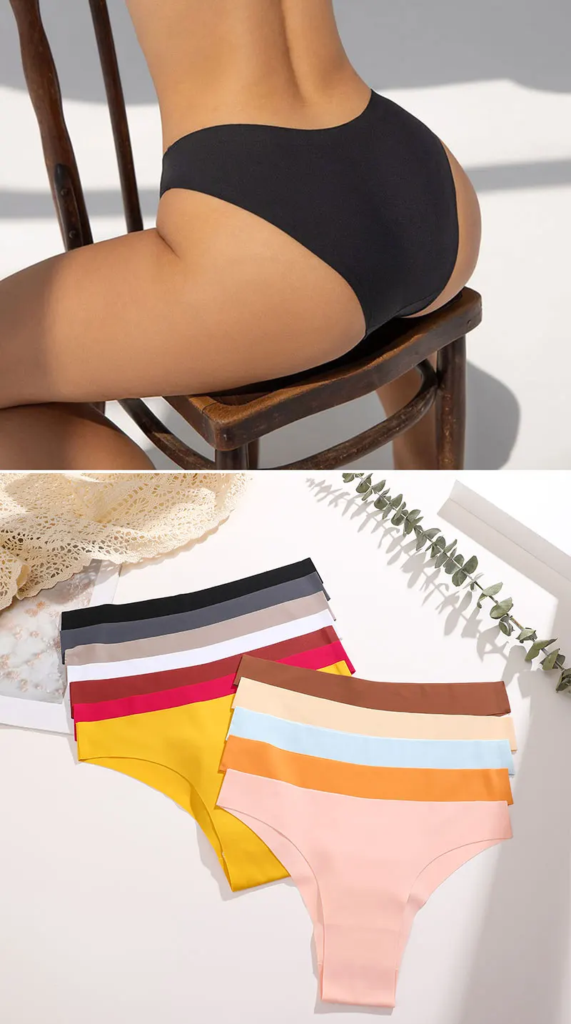 FINETOO 6Pcs/Set Ice Silk Seamless Underwear Low Waisted Brazilian Pants Breathable High Elasticity Lingerie Intimates Panties