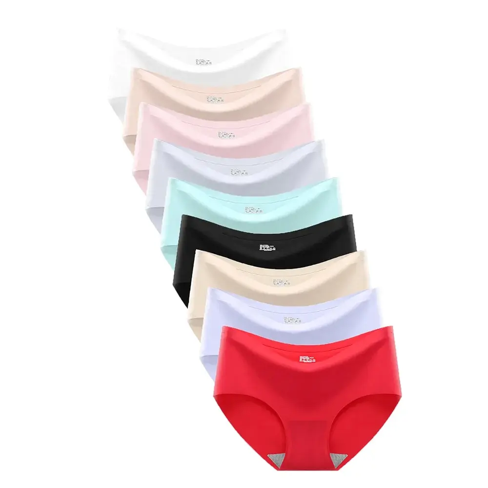 9 PCs/Lot Seamless Ice Silk Underwear for Women Monochrome Underwears Middle Waist Sexy Girl Student Briefs Comfortable 9 PCs/Lot Seamless Ice Silk Underwear for Women Monochrome Underwears Middle Waist Sexy Girl Student Briefs Comfortable