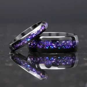 Mens Tungsten Carbide Ring Amethyst Inla...