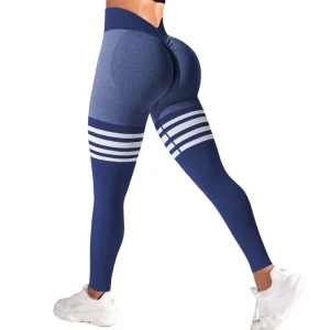 Women Seamless Stripe Yoga Pants High Wa...