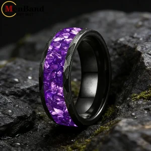 MenBand 8mm Hammered black tungsten carb...