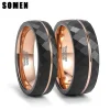 Somen Black Tungsten Rings 6mm 8mm Men Women Thin Rose Gold Color Groove Hammered Wedding Band Luxury Ring Comfort Fit