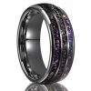 8mm Black Tungsten Carbide Ring Men's Wedding Bands, Inlaid With Meteorite Amethyst Fashion Jewelry Engagement & Wedding Ring